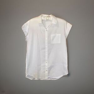 Riders by Lee Easy Care White Cap Sleeve Button Up Collared Blouse Top Shirt S